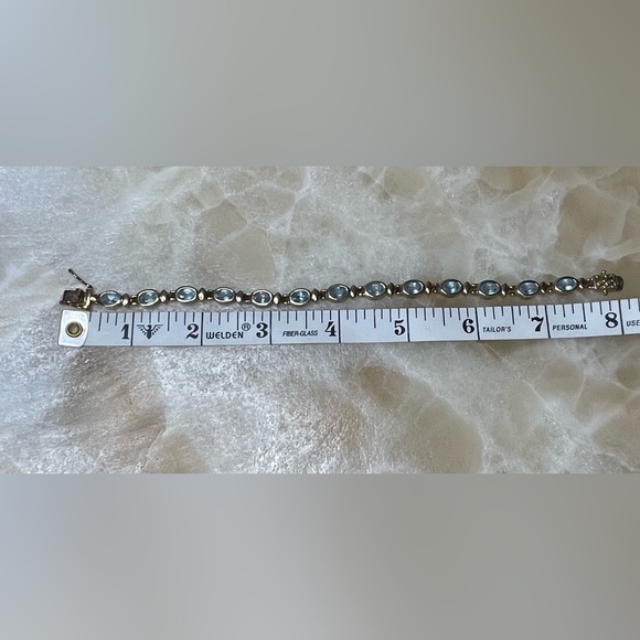 Oval cut Aquamarine Gold tone 925 tennis Bracelet 8” - Picture 7 of 7